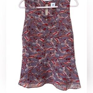 Cabi Small Shirt Sleeveless Blouse Birds Floral Multicolor Light Weight